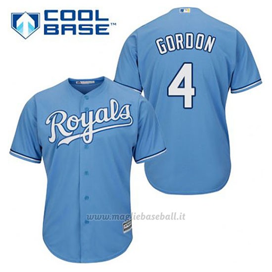 Maglia Baseball Uomo Kansas City Royals Alex Gordon 4 Powder Blu Alterner Cool Base